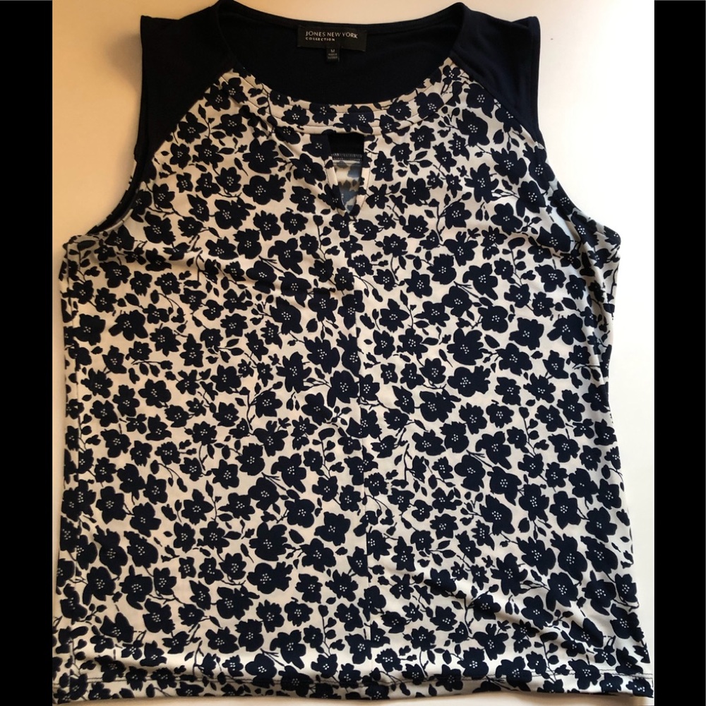 Jones New York Blue Floral Sleeveless Shirt